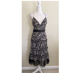 Phoebe Couture Halter  Black and Cream Floral Midi Dress Size:8